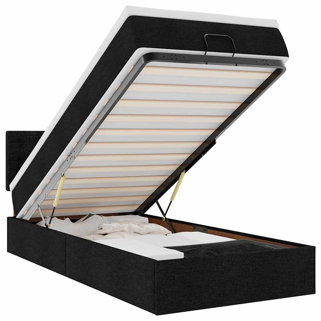 vidaXL Οθωμανικό κρεβάτι με στρώμα & LEDs Μαύρο 100x200 cm Ύφασμα