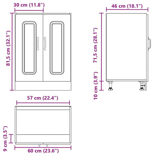 vidaXL Ντουλάπι βάσης νεροχύτη Kalmar Μαύρο 60x46x81,5 εκ. Επεξ. Ξύλο