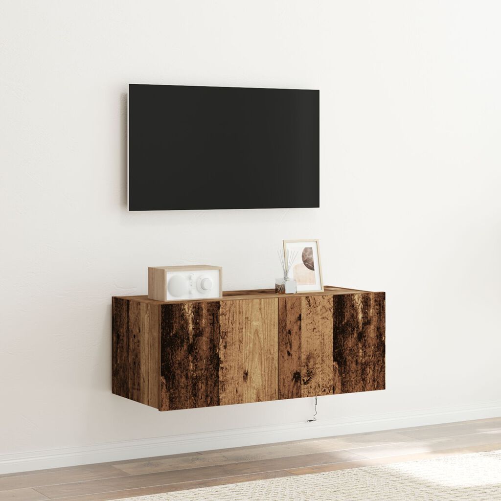 vidaXL Ντουλάπι τοίχου TV με φώτα LED παλιού ξύλου 80x35x31 εκ.