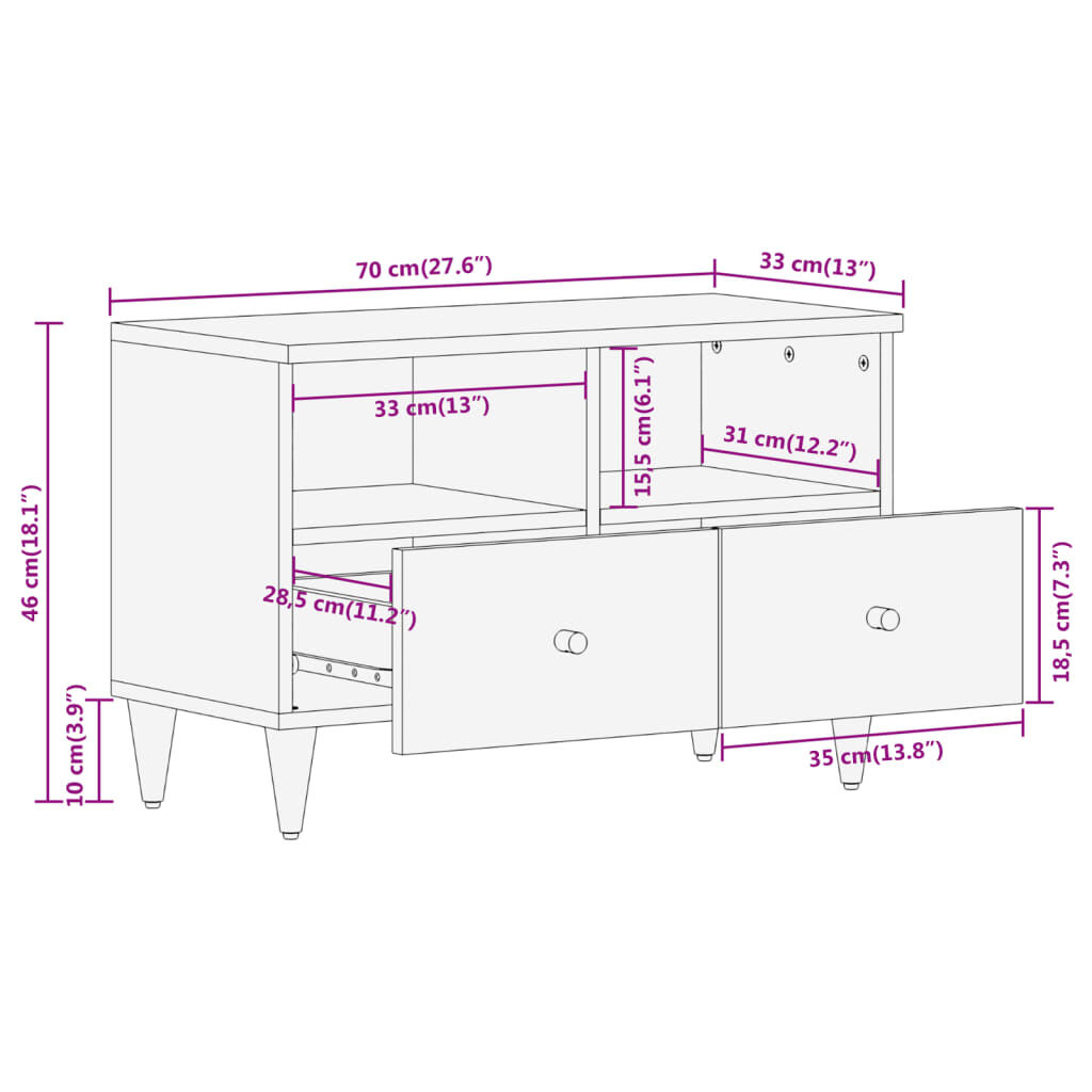 vidaXL Έπιπλο Τηλεόρασης 70 x 33 x 46 εκ. από Μασίφ Ξύλο Μάνγκο