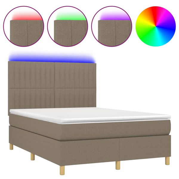 vidaXL &Kappa;&rho;&epsilon;&beta;ά&tau;&iota; Boxspring &mu;&epsilon; &Sigma;&tau;&rho;ώ&mu;&alpha; & LED Taupe 140x200 &epsilon;&kappa;. &Upsilon;&phi;&alpha;&sigma;&mu;ά&tau;&iota;&nu;&omicron;