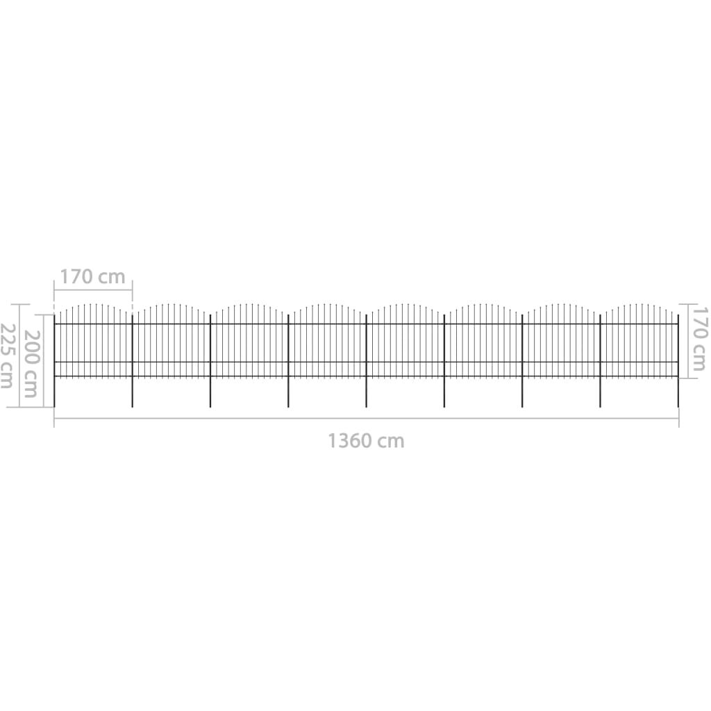 vidaXL Κάγκελα Περίφραξης με Λόγχες Μαύρα (1,5-1,75)x13,6 μ. Ατσάλινα