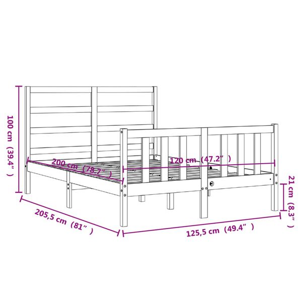 vidaXL Σκελετός Κρεβατιού Χωρίς Στρώμα 120x200 εκ Μασίφ Ξύλο Πεύκου