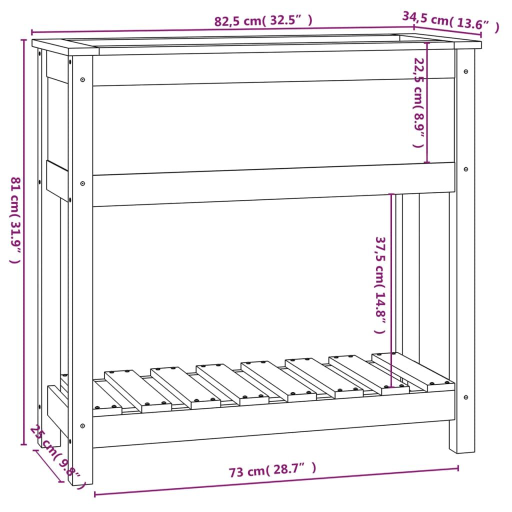 vidaXL Ζαρντινιέρα με Ράφι Γκρι 82,5x34,5x81 εκ. Μασίφ Ξύλο Πεύκου