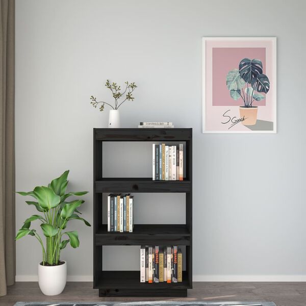 vidaXL Βιβλιοθήκη/Διαχωριστικό Χώρου Μαύρο 60x35x103 εκ. Μασίφ Πεύκο