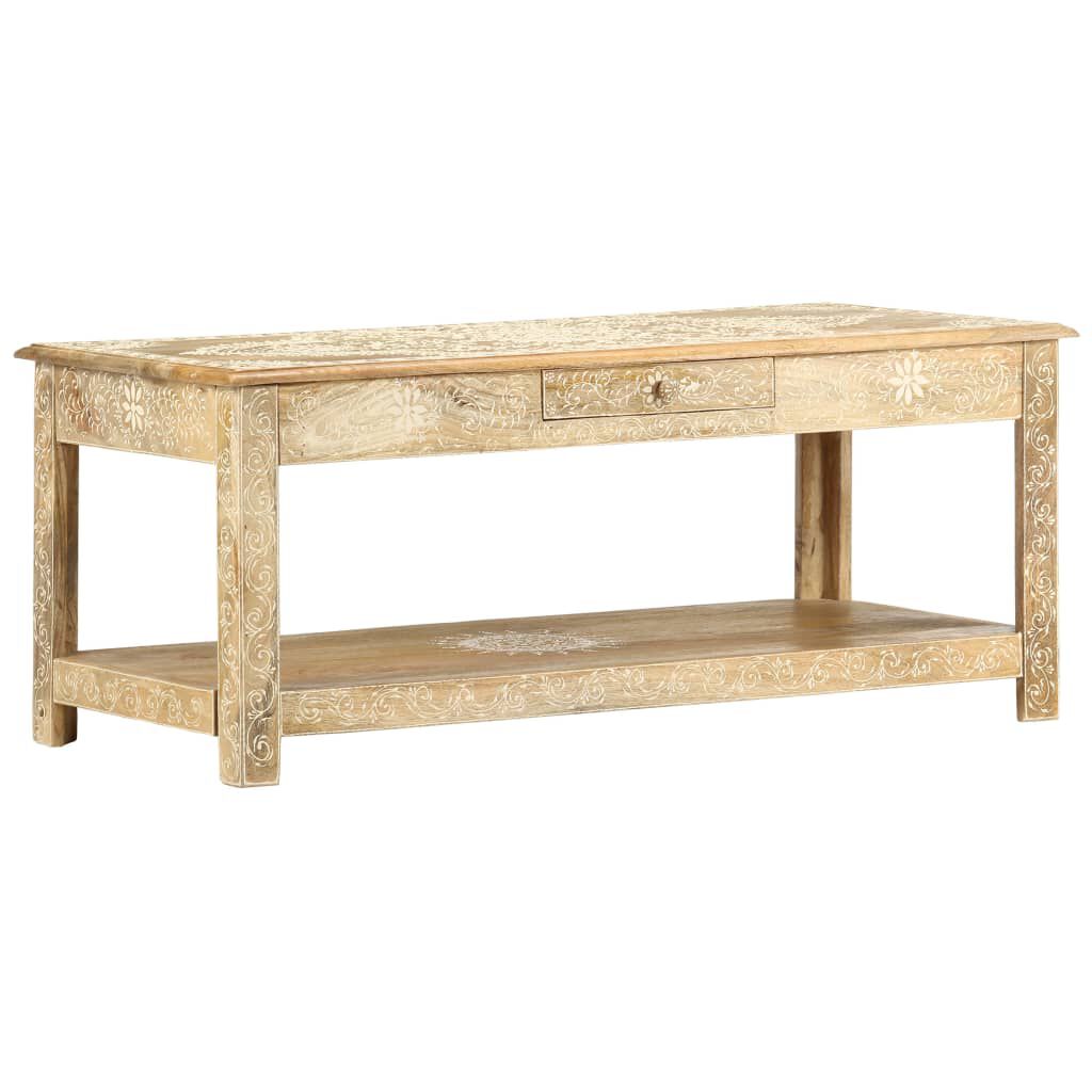vidaXL Τραπέζι με Χειροπ. Λεπτομέρειες 110x50x45 εκ. Μασίφ Ξύλο Μάνγκο