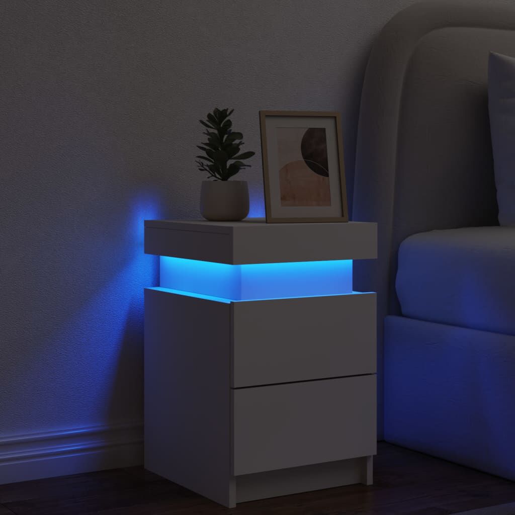 vidaXL Κομοδίνο με Φώτα LED Λευκό 35 x 39 x 55 εκ.