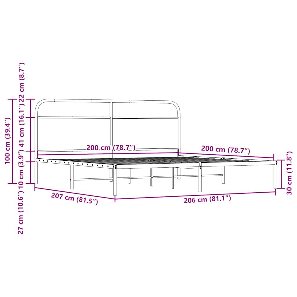 vidaXL Σκελετός Κρεβ. Χωρίς Στρώμα Καφέ Δρυς 200x200 εκ. Μεταλλικό