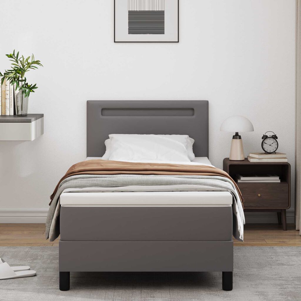 vidaXL Κρεβάτι Box Spring με Στρώμα Γκρι 100x200 cm από Συνθετικό Δέρμα