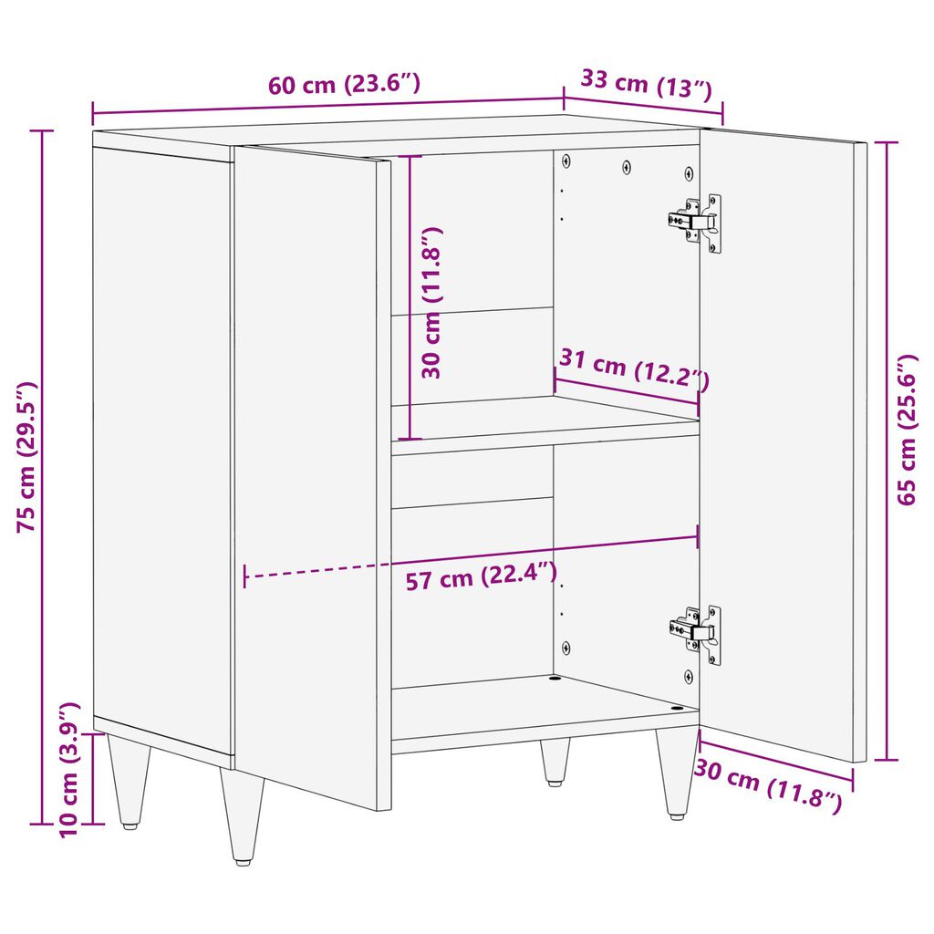 vidaXL Μπουφές 60x33x75 εκ. Μασίφ Ξύλο Μάνγκο