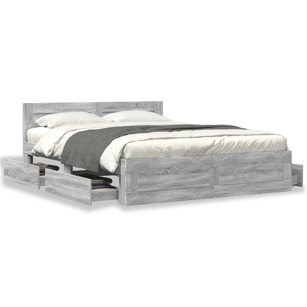 vidaXL Πλαίσιο Κρεβατιού με Κεφαλάρι Γκρι Sonoma 160x200εκ. Επεξ. Ξύλο