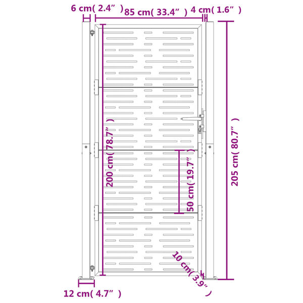 vidaXL Πύλη Κήπου με Τετράγωνο Σχέδιο 105 x 205 εκ. από Ατσάλι Corten