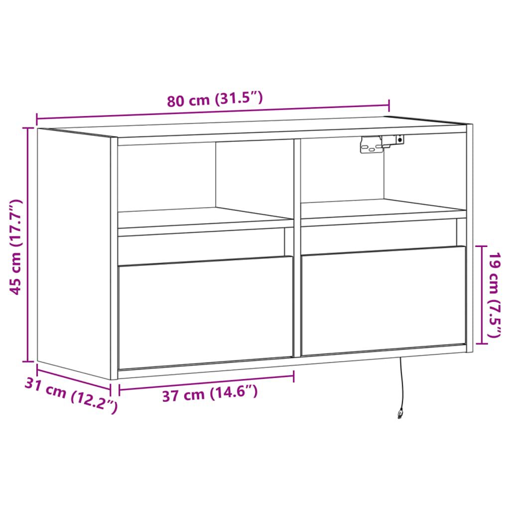 vidaXL Έπιπλο Τοίχου Τηλεόρασης με LED Sonoma Δρυς 80x31x45 εκ.