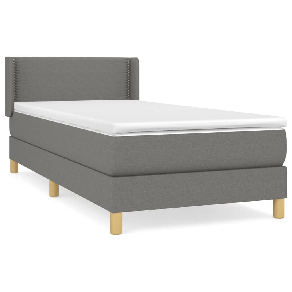 vidaXL Κρεβάτι Boxspring με Στρώμα Σκούρο Γκρι 100x200 εκ. Υφασμάτινο