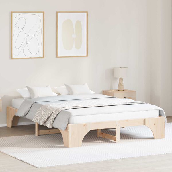 vidaXL Κρεβάτι Φυσικό Μασίφ ξύλο πεύκου 140 x 200 cm Ανθεκτικό Κρεβάτι