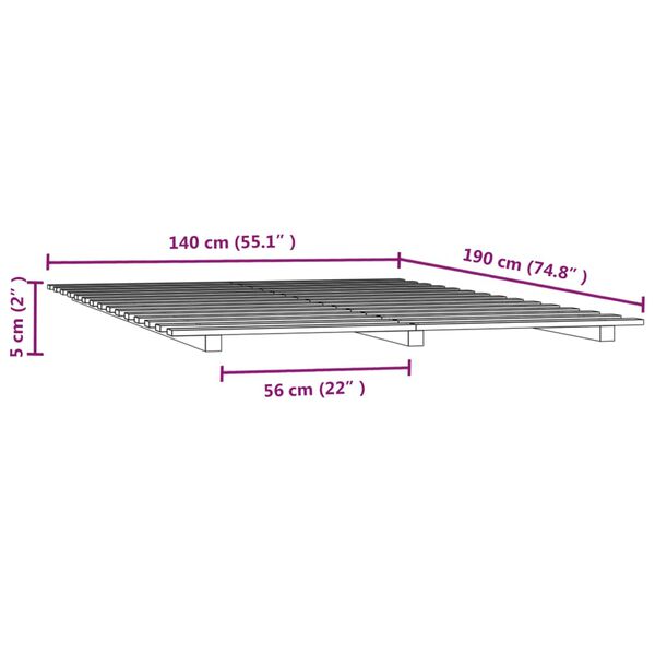 vidaXL Πλαίσιο Κρεβατιού 140 x 190 εκ. από Μασίφ Ξύλο Πεύκου