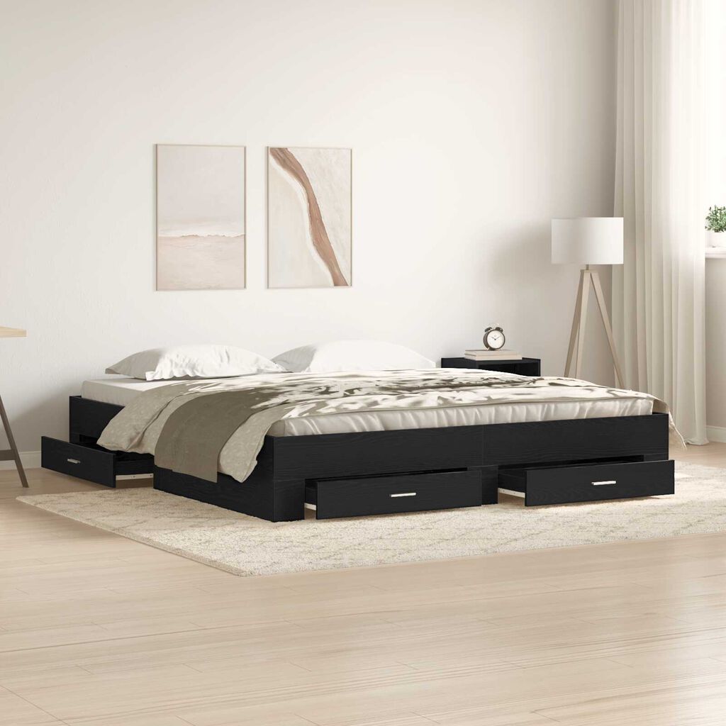 vidaXL Κρεβάτι με Συρτάρια Μαύρη Δρυς 180x200 εκ Επεξεργασμένο Ξύλο