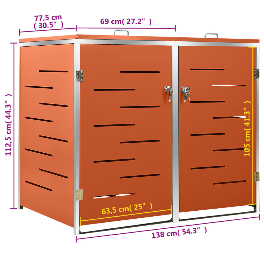 vidaXL Πλαίσιο Κάδων Απορρ. Διπλό με Ρόδες 138x77,5x112,5 εκ Αν. Ατσα.