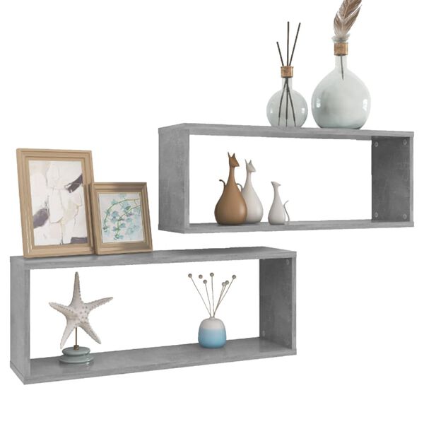 vidaXL Ράφια Κύβοι Τοίχου 2 τεμ. Γκρι Σκυρ. 60x15x23εκ. από Επεξ. Ξύλο
