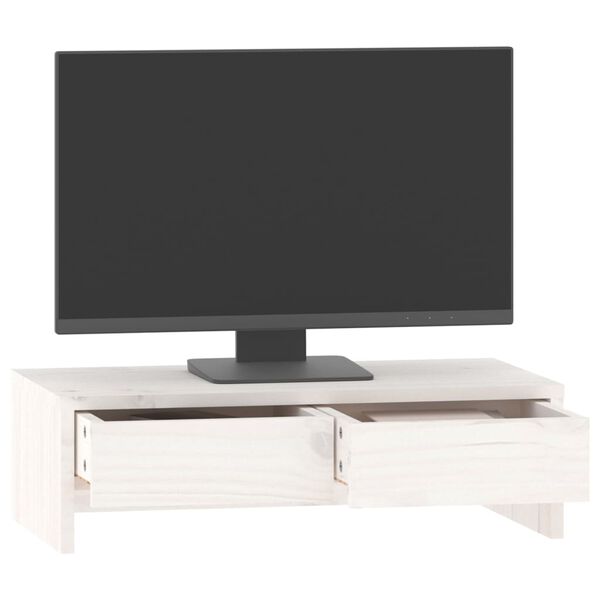 vidaXL Βάση Οθόνης Λευκή 50 x 27 x 15 εκ. από Μασίφ Ξύλο Πεύκου