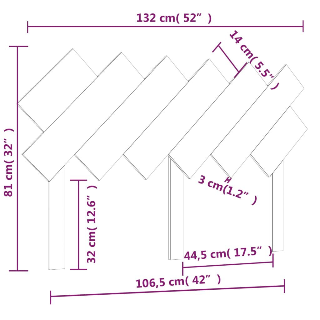 vidaXL Κεφαλάρι Κρεβατιού Μαύρο 132x3x81 εκ. Μασίφ Ξύλο Πεύκου