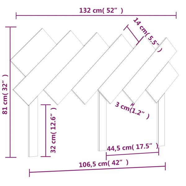 vidaXL Κεφαλάρι Κρεβατιού Μαύρο 132x3x81 εκ. Μασίφ Ξύλο Πεύκου