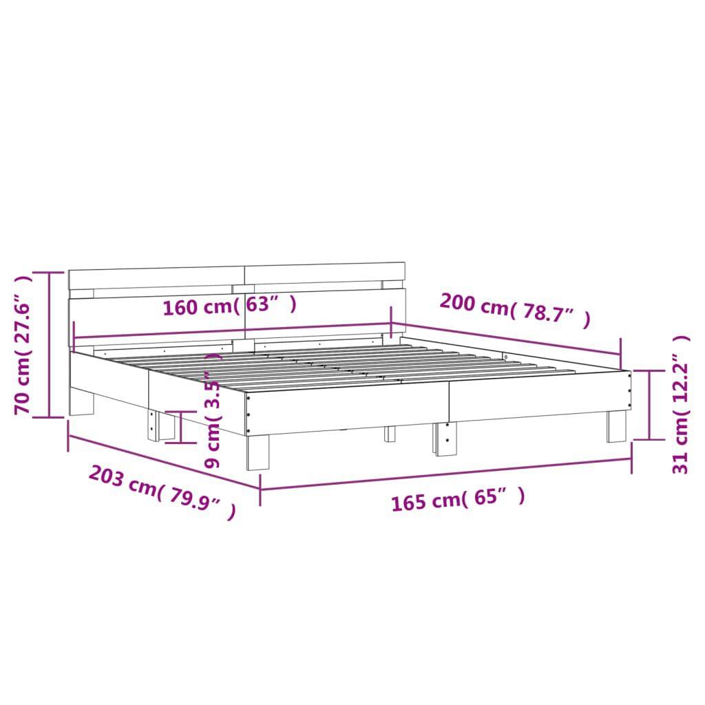vidaXL Πλαίσιο Κρεβατιού με Κεφαλάρι/LED Λευκό 160x200 εκ.