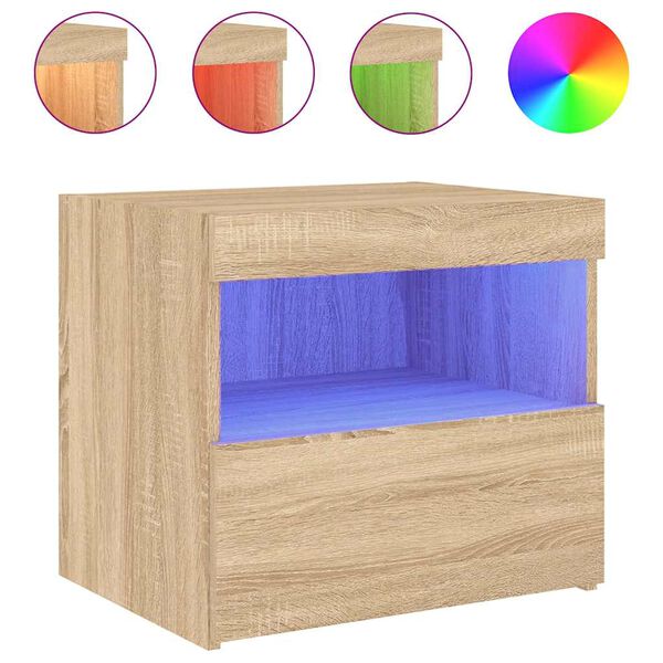 vidaXL Κομοδίνο με Φώτα LED Sonoma Δρυς 50 x 40 x 45 εκ.