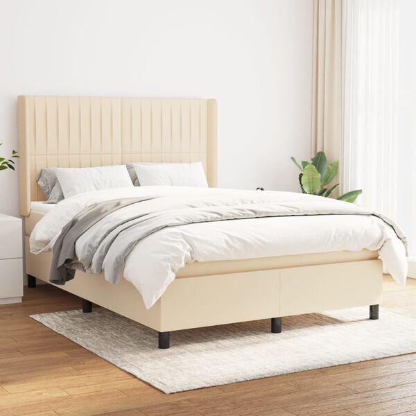 vidaXL &Kappa;&rho;&epsilon;&beta;ά&tau;&iota; Boxspring &mu;&epsilon; &Sigma;&tau;&rho;ώ&mu;&alpha; &Kappa;&rho;&epsilon;&mu; 140x200 &epsilon;&kappa;. &Upsilon;&phi;&alpha;&sigma;&mu;ά&tau;&iota;&nu;&omicron;