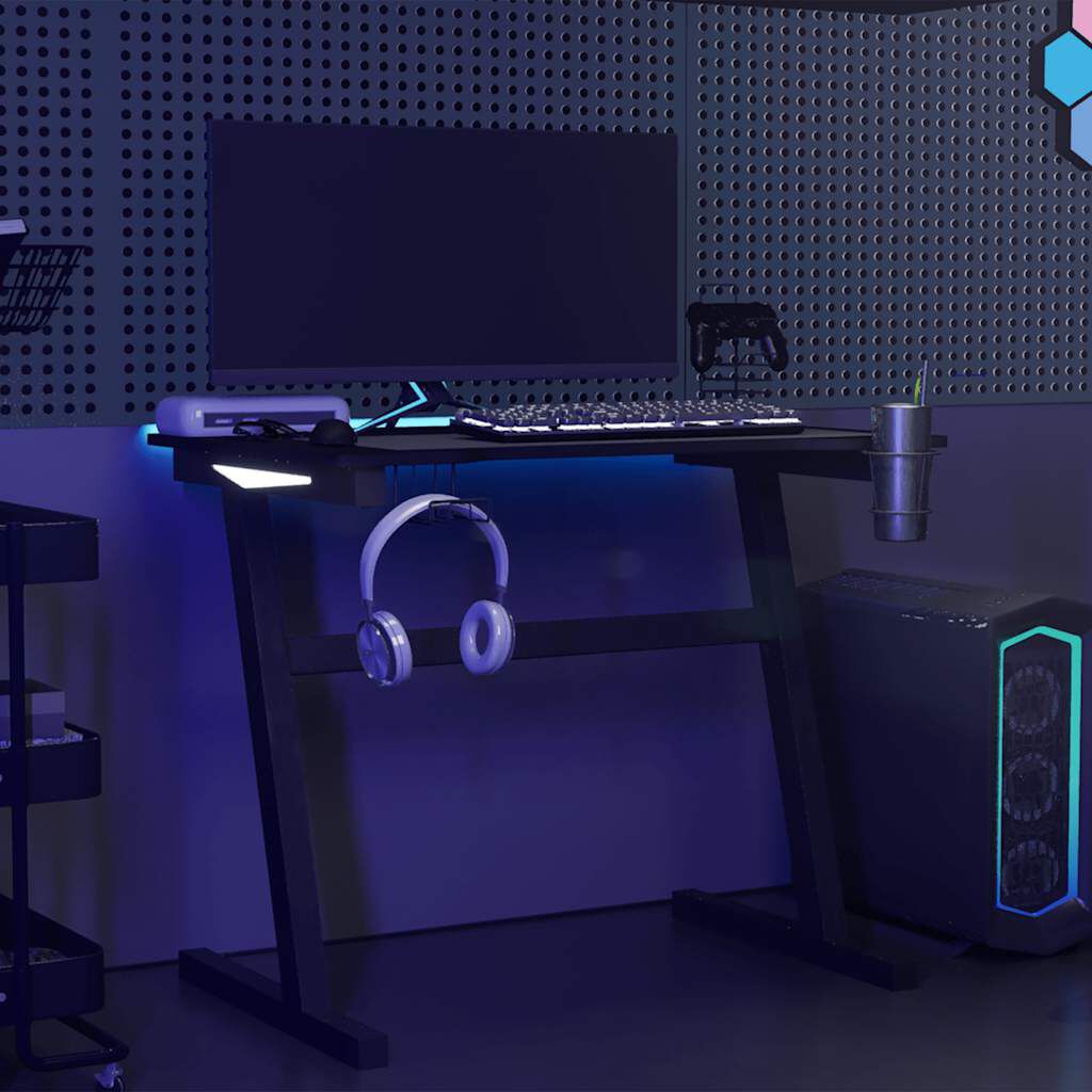 vidaXL Γραφείο Gaming με LED Μαύρο 90x60x75 εκ. με Πόδια σε Σχήμα Ζ
