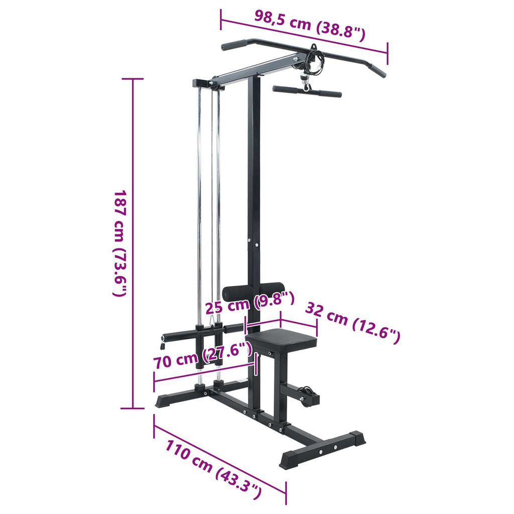 vidaXL Lat Pulldown Machine με Ρυθμιζόμενη Καρέκλα 80 kg Φορτιζόμενο Ατσάλι