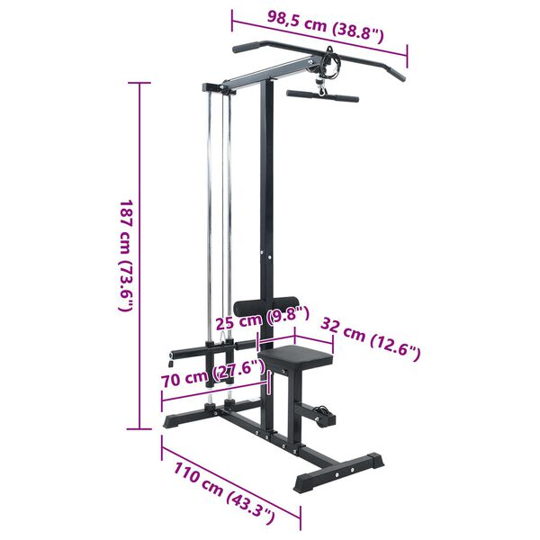 vidaXL Lat Pulldown Machine με Ρυθμιζόμενη Καρέκλα 80 kg Φορτιζόμενο Ατσάλι
