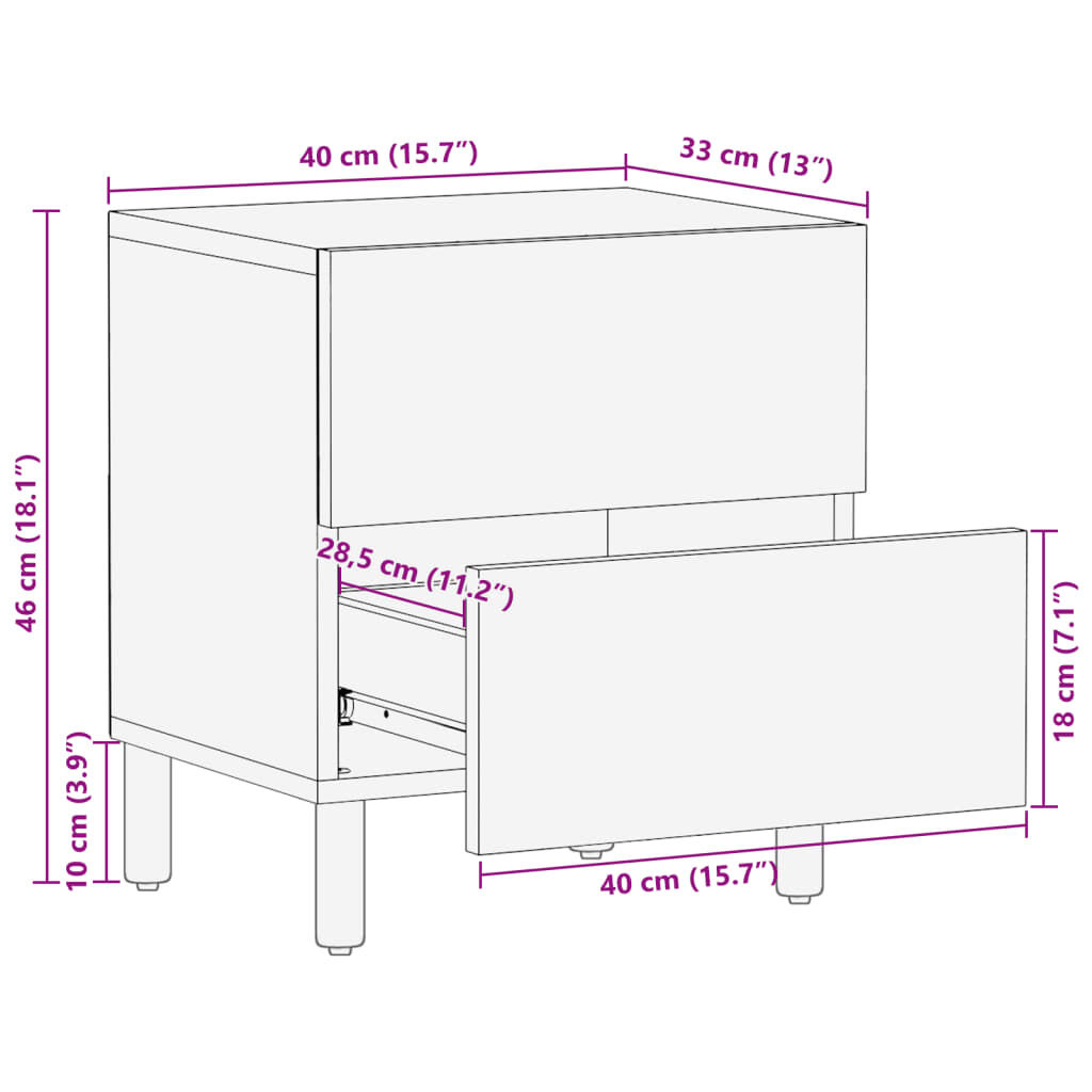 vidaXL Κομοδίνο Μαύρο 40 x 33 x 46 εκ. από Μασίφ Ξύλο Μάνγκο