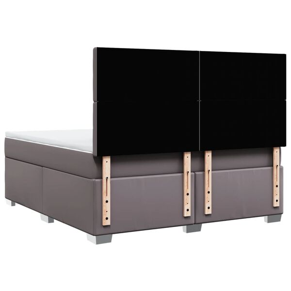 vidaXL Κρεβάτι Boxspring με Στρώμα Γκρι 180x200 εκ. Συνθετικό Δέρμα