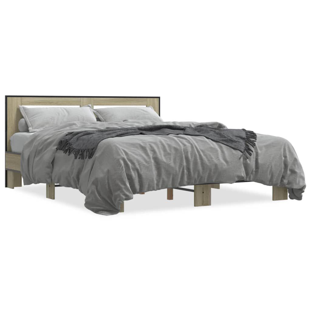 vidaXL Πλαίσιο Κρεβατιού Sonoma Δρυς 160x200 εκ. Επεξ. Ξύλο & Μέταλλο