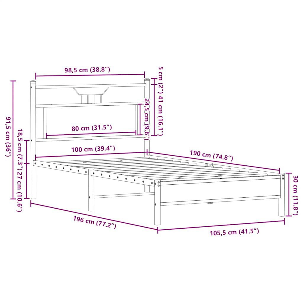vidaXL Πλαίσιο Κρεβατιού Χωρ. Στρώμα Sonoma Δρυς 100x190 εκ Επ. Ξύλο