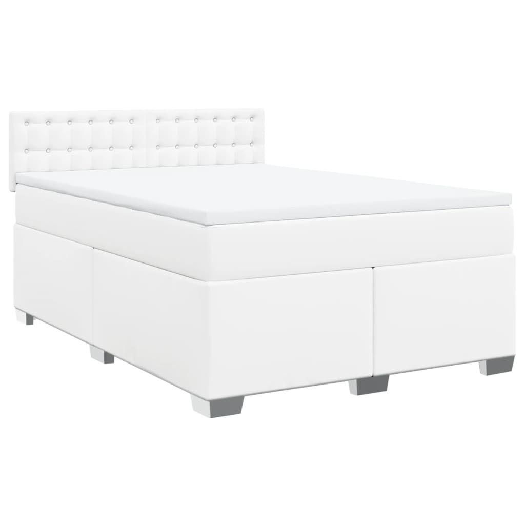 vidaXL Κρεβάτι Boxspring με Στρώμα Λευκό 140x200εκ.από Συνθετικό Δέρμα