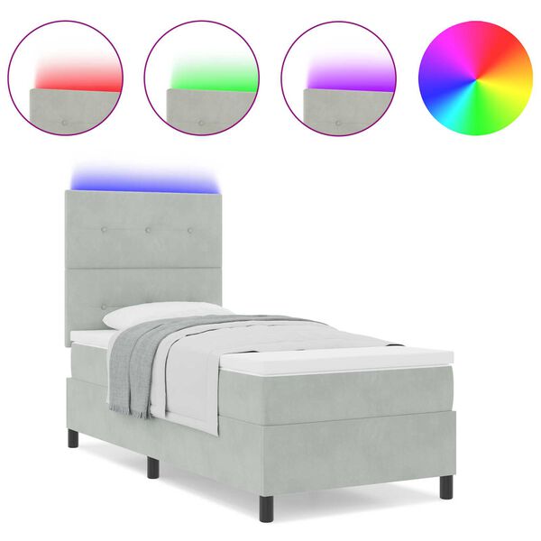 vidaXL Κρεβάτι με Στρώμα & LED Φως Γκρι 100x200 εκ. Βελούδο