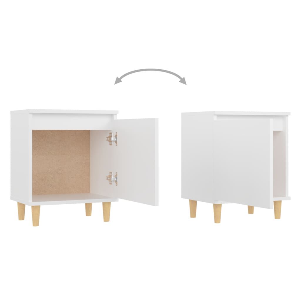 vidaXL Κομοδίνα 2 τεμ. Λευκά 40 x 30 x 50 εκ. Μασίφ με Ξύλινα Πόδια