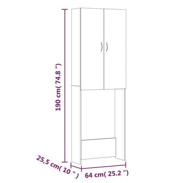 vidaXL Ντουλάπι Πλυντηρίου Γκρι Σκυροδέματος 64 x 25,5 x 190 εκ.