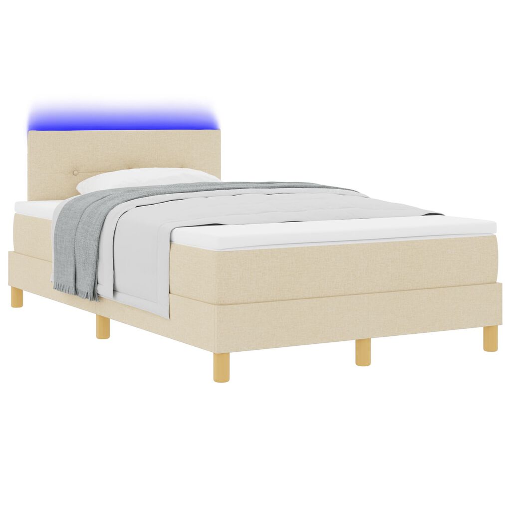 vidaXL Κρεβάτι Box Spring με Στρώμα & LED Κρεμ 120x200 εκ. Ύφασμα