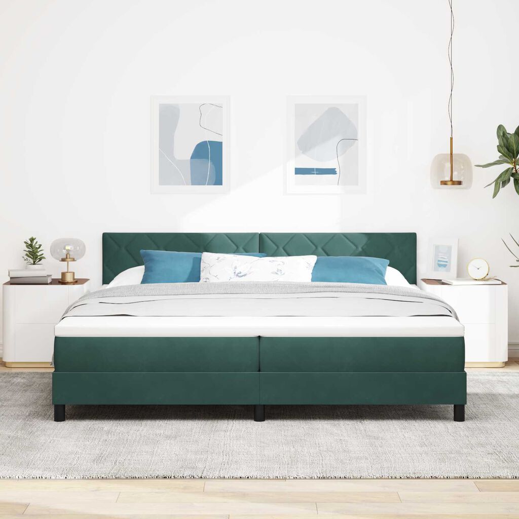 vidaXL Κρεβάτι Box Spring με Στρώμα Σκούρο Πράσινο 200x200 εκ Βελούδο