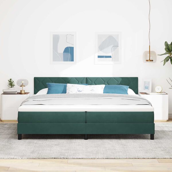 vidaXL Κρεβάτι Box Spring με Στρώμα Σκούρο Πράσινο 200x200 εκ Βελούδο