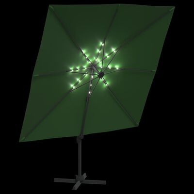 vidaXL Κρεμαστή Ομπρέλα με LED Πράσινη 400 x 300 εκ.