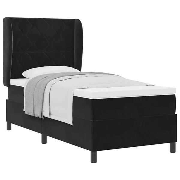 vidaXL Κρεβάτι με ελατήρια με στρώμα Μαύρο 100 x 200 cm Βελούδο