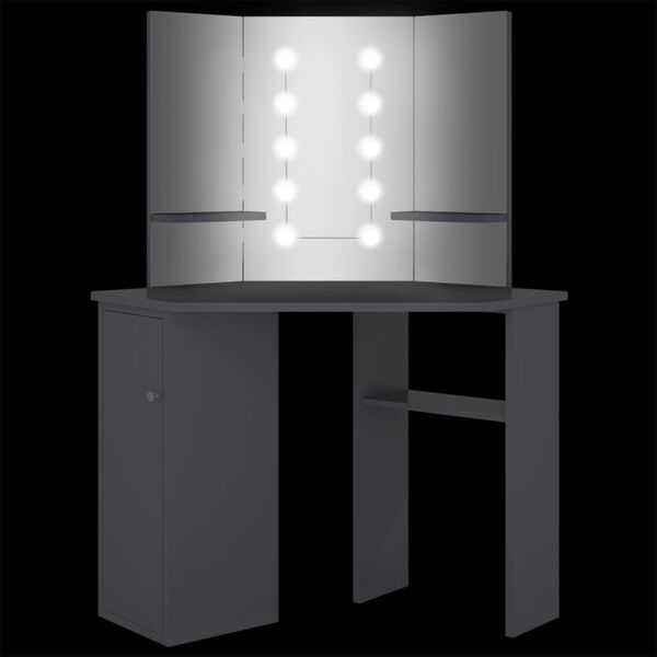 vidaXL Μπουντουάρ Γωνιακό με LED Γκρι 111 x 54 x 141,5 εκ.