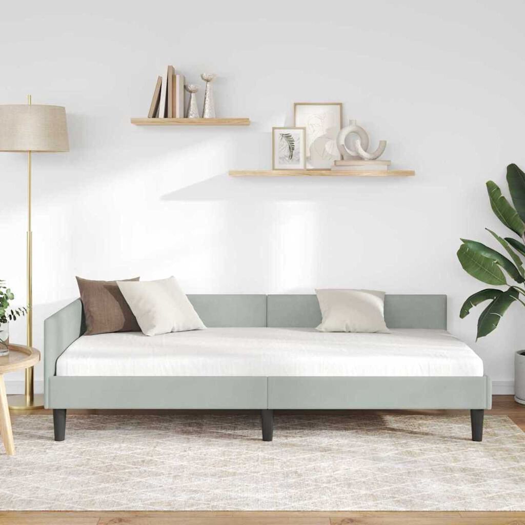 vidaXL Πλαϊνό Κρεβάτι με κεφαλάρι Ανοιχτό γκρι 90 x 190 cm