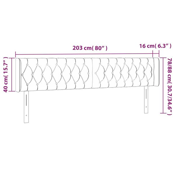 vidaXL Κεφαλάρι Κρεβατιού LED Σκούρο Γκρι 203x16x78/88 εκ. Βελούδινο