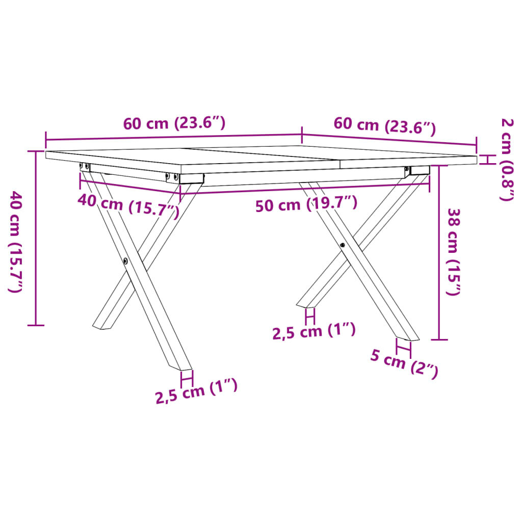 vidaXL Τραπεζάκι Σαλονιού Πλαίσιο X 60x60x40εκ Μασίφ Πεύκο/Ατσάλι