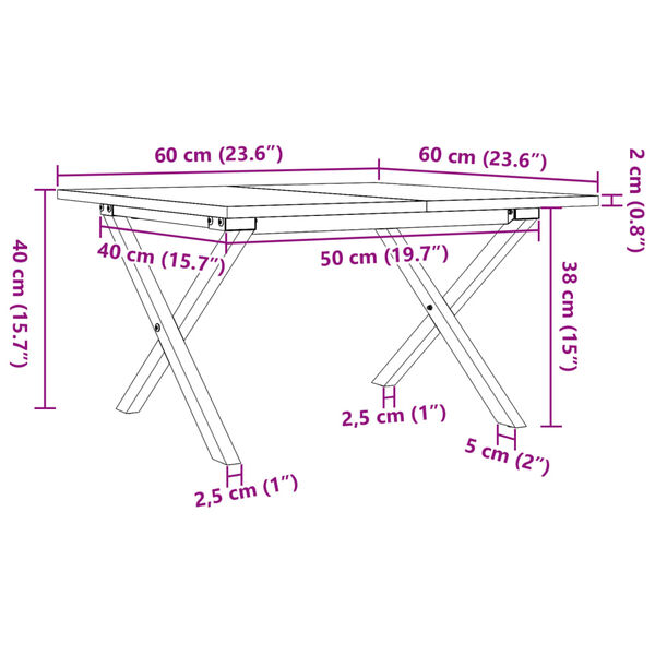 vidaXL Τραπεζάκι Σαλονιού Πλαίσιο X 60x60x40εκ Μασίφ Πεύκο/Ατσάλι